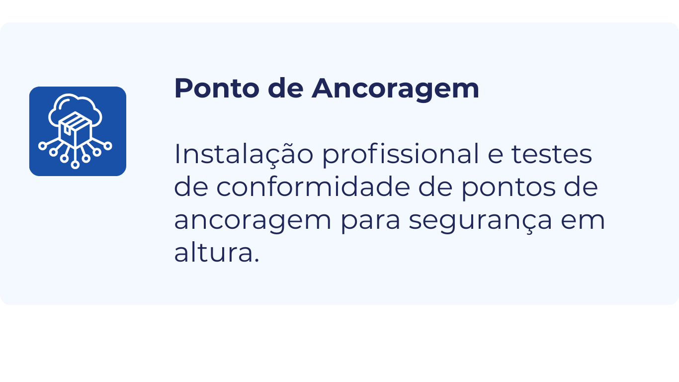ponto de ancoragem instalação de ponto de ancoragem teste de ponto de ancoragem trabalho em altura segurança em altura sistema de ancoragem linha de vida NR 35 ponto de ancoragem engenharia de segurança inspeção de ancoragem empresa de ponto de ancoragem